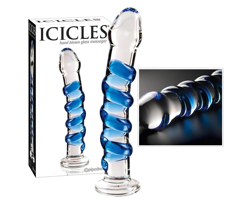  Icicles No. 5 - spirális üveg dildó (áttetsző-kék) akciós termékkép 1