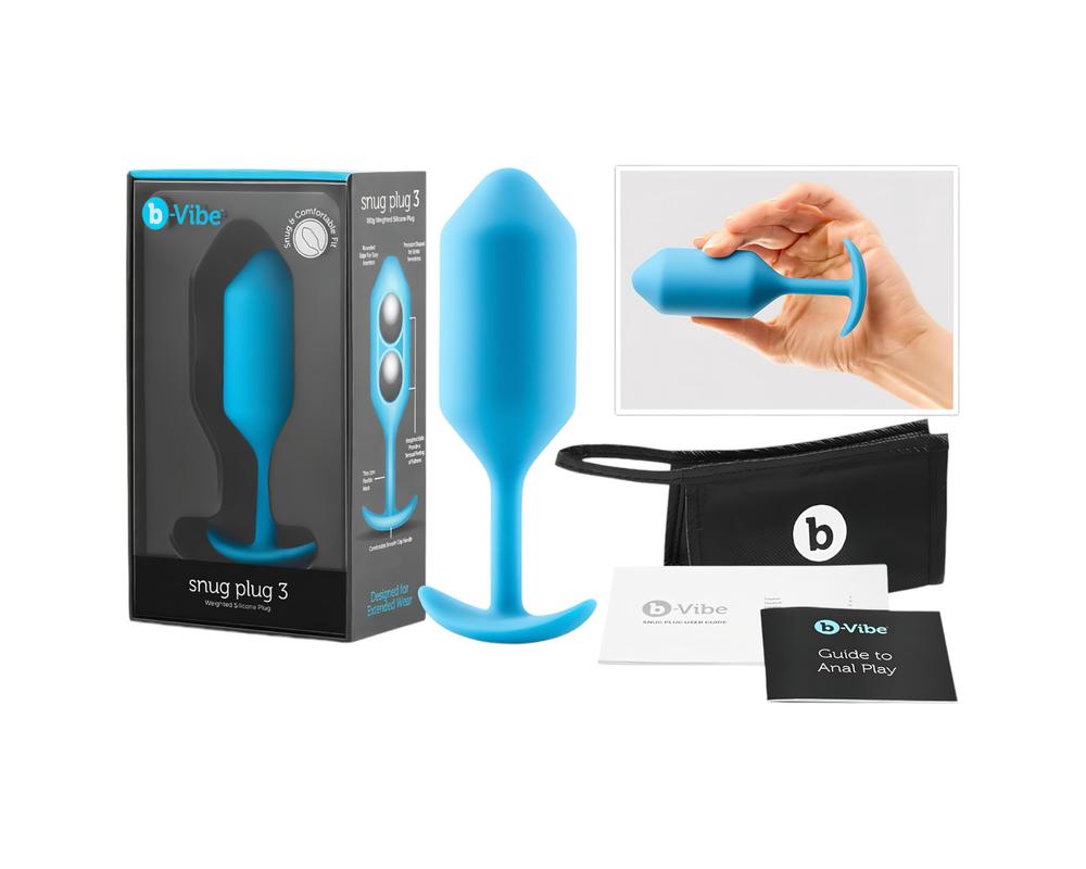  b-vibe Snug Plug 3 - dupla golyós anál dildó (180g) - kék akciós termékkép 1