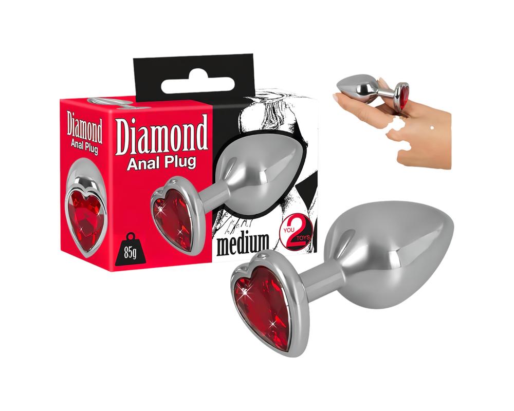  You2Toys - Diamond - 85g-os alumínium anál dildó (ezüst-piros) akciós termékkép 1