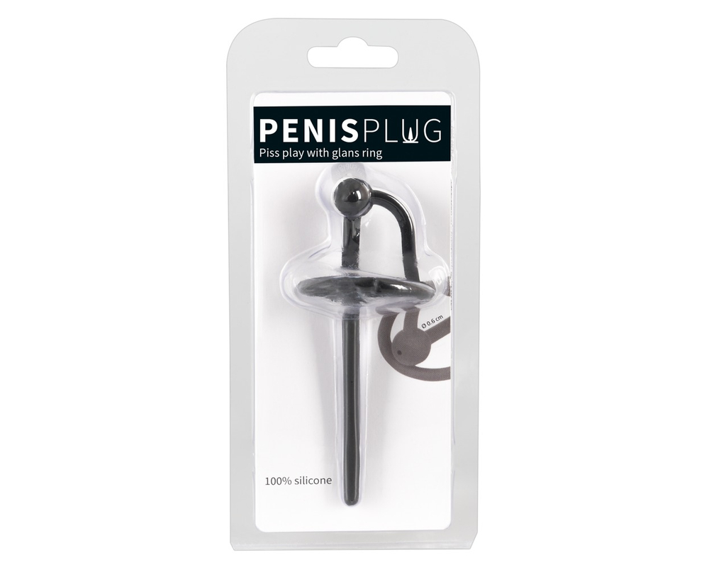 Penisplug - szilikon makkgyűrű üreges húgycsőrúddal (fekete)