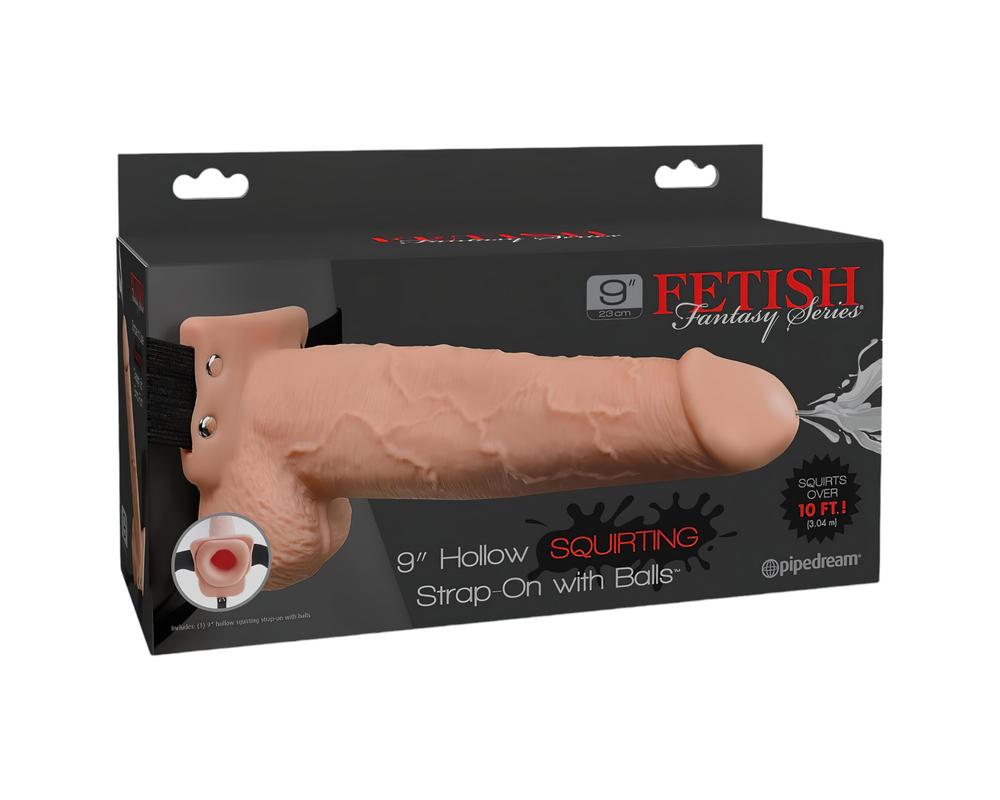 Fetish Strap-On 9 - felcsatolható, üreges, spriccelő dildó (natúr) akciós termékkép 1