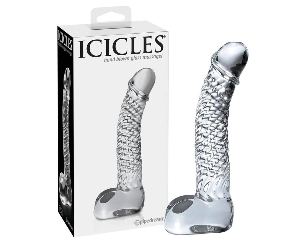  Icicles No. 61 - herés, péniszes üveg dildó (áttetsző) akciós termékkép 1