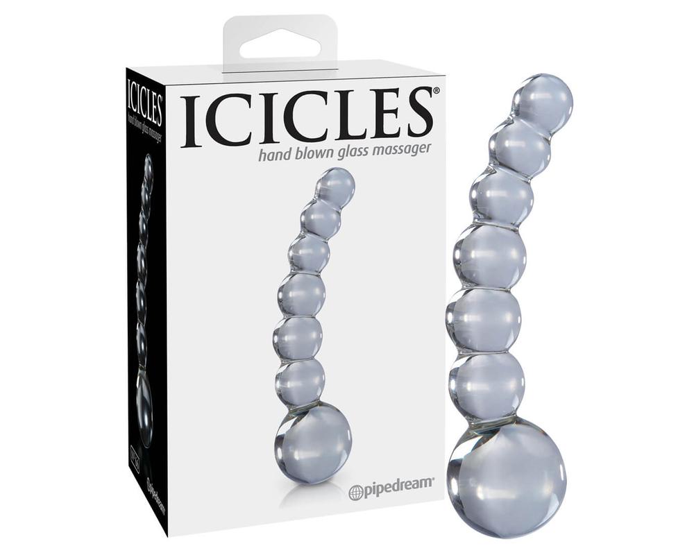  Icicles No. 66 - íves, gömbös, üveg dildó (áttetsző) akciós termékkép 1