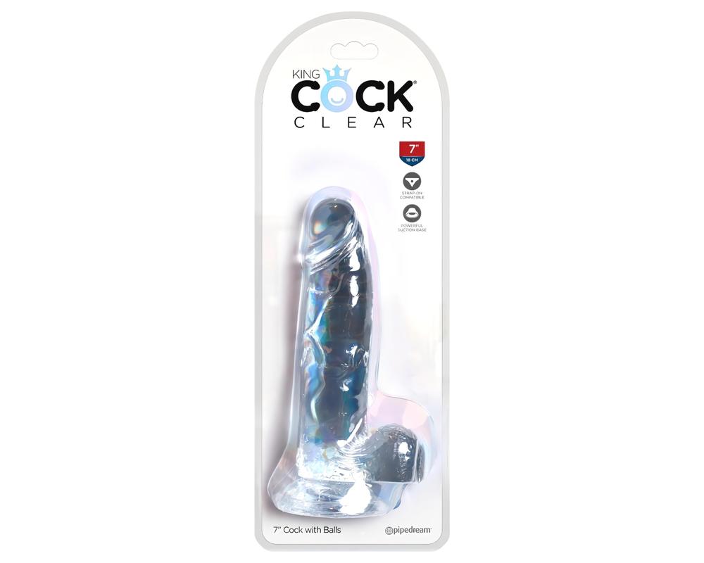  King Cock Clear 7 - tapadótalpas, herés dildó (18cm) akciós termékkép 1
