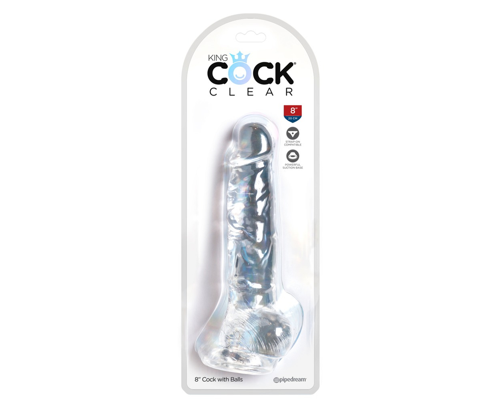 King Cock Clear 8 - tapadótalpas, herés dildó (20cm)