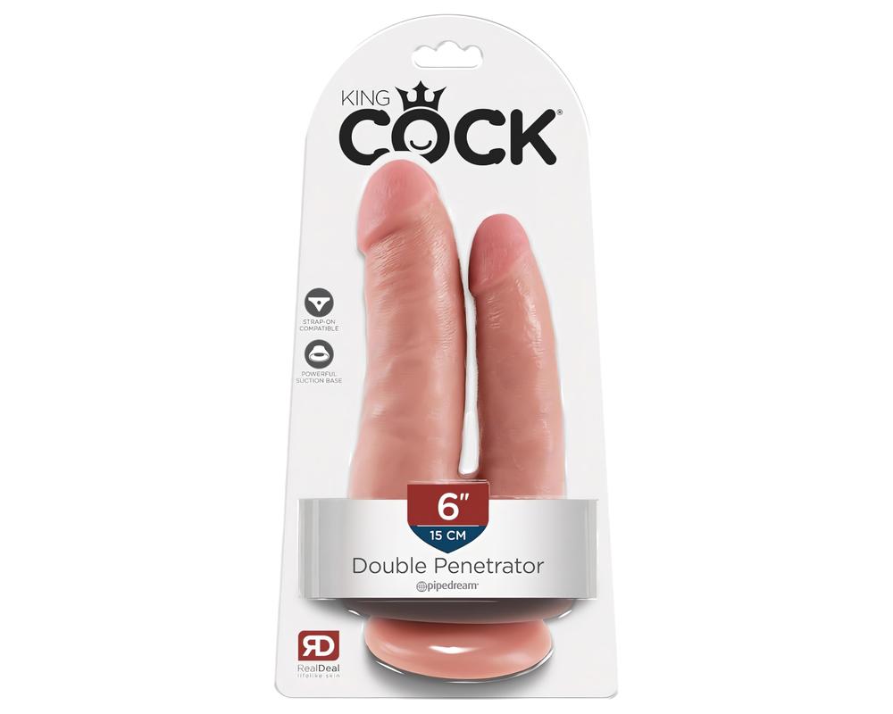  King Cock Double Penetrator - élethű dupla dildó (natúr) akciós termékkép 1