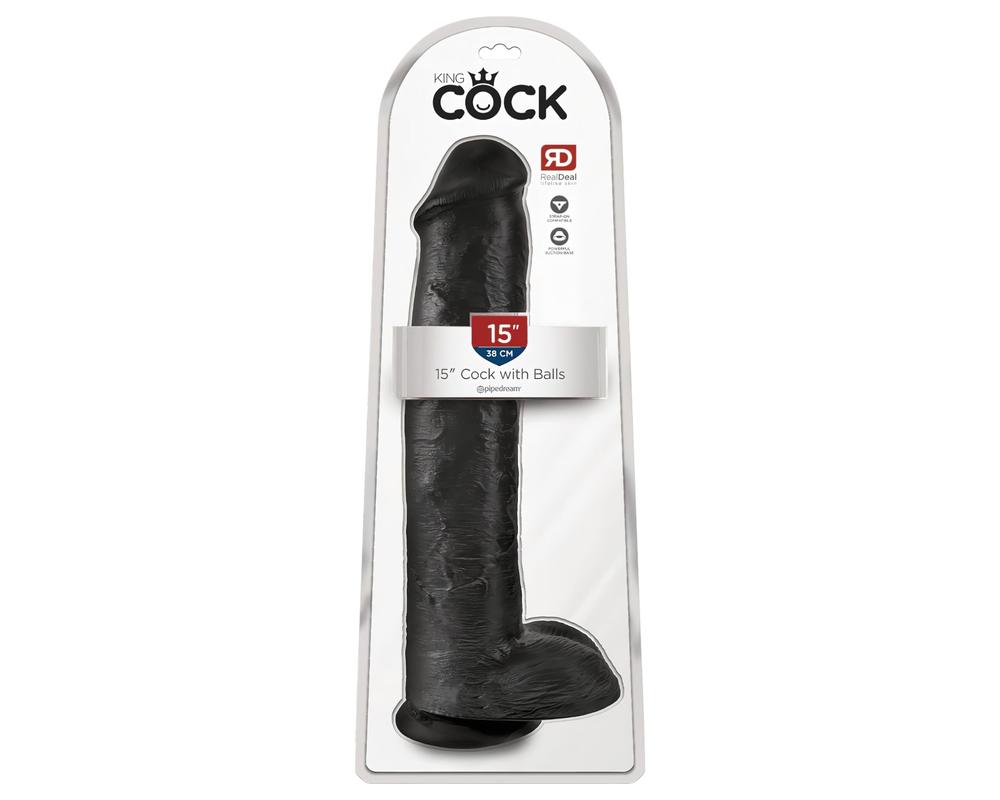 King Cock 15 - gigantikus, tapadótalpas, herés dildó (38cm) - fekete
