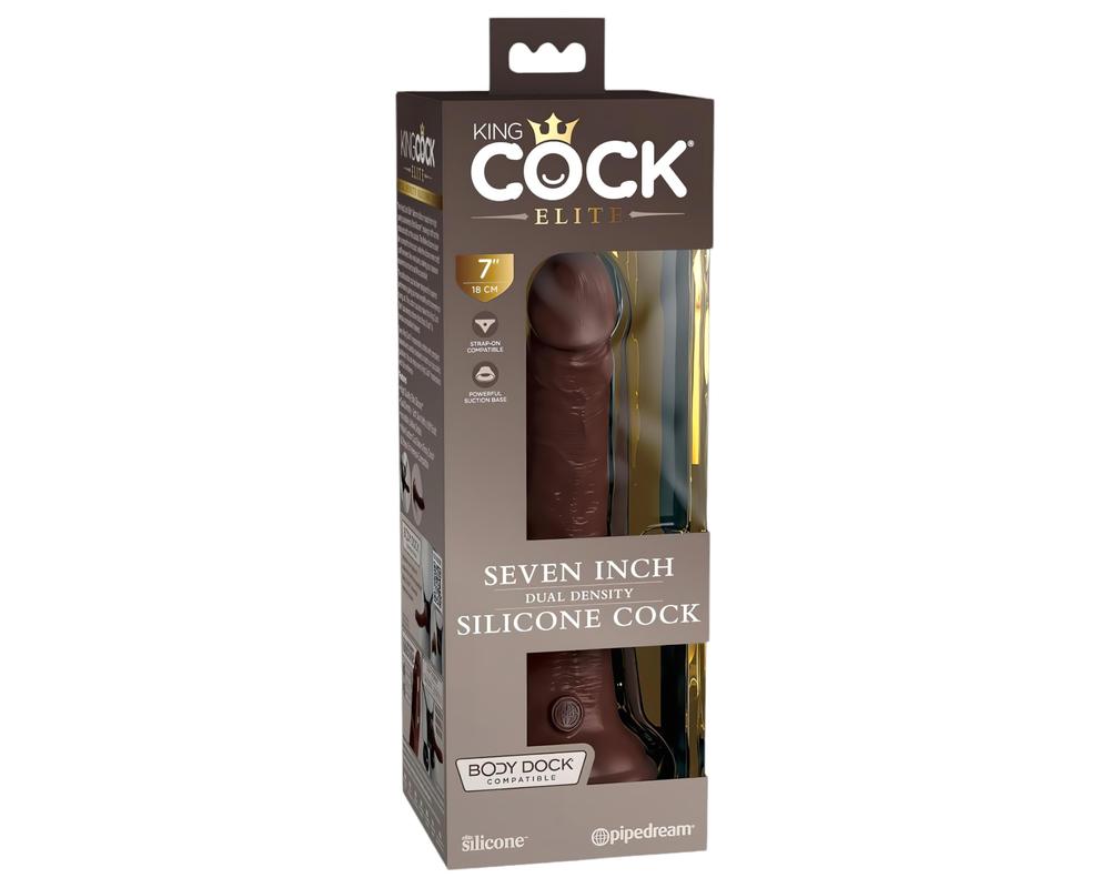 King Cock Elite 7- tapadótalpas, élethű dildó (18cm) - barna