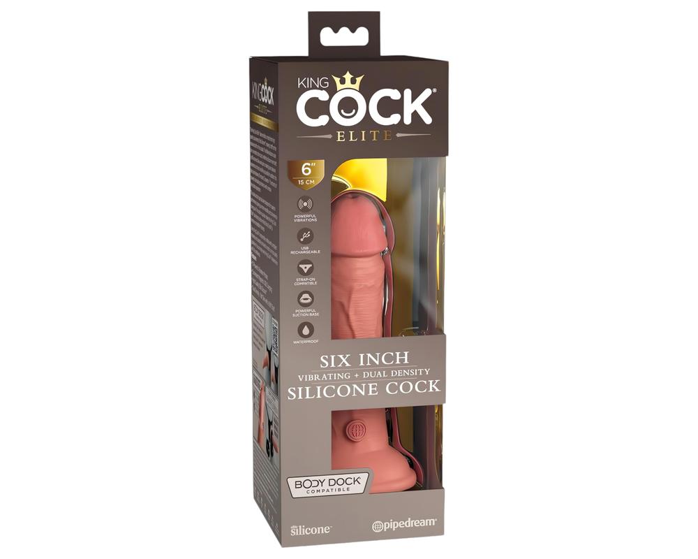 King Cock Elite 6 - tapadótalpas, élethű vibrátor (15cm) - natúr