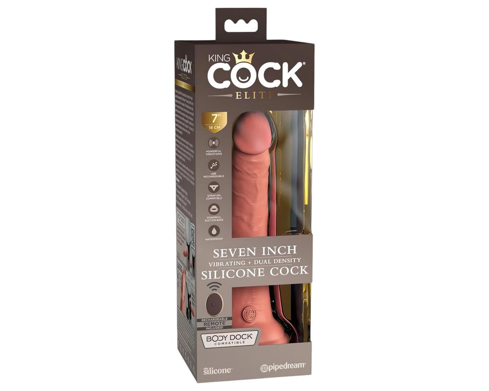 King Cock Elite 7 - tapadótalpas, rádiós, élethű vibrátor (18cm) - natúr