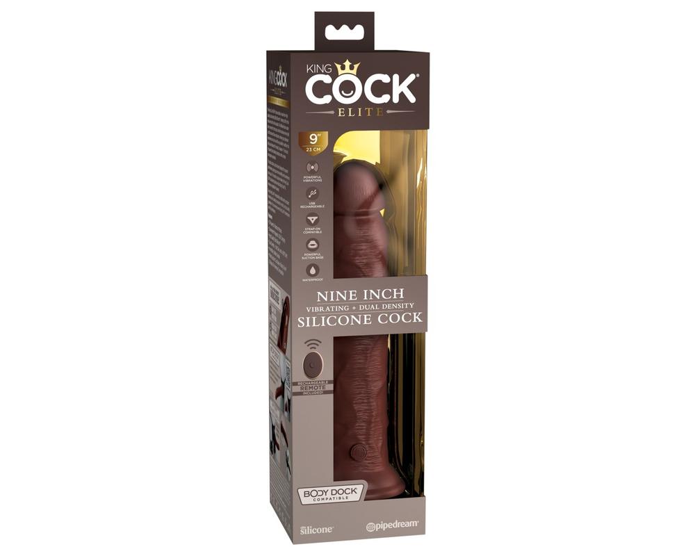 King Cock Elite 9 - tapadótalpas, rádiós, élethű vibrátor (23cm) - barna