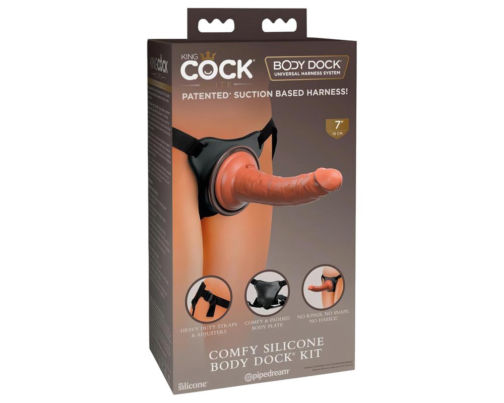 King Cock Elite Comfy - felcsatolható dildó,hámmal (sötét natúr)