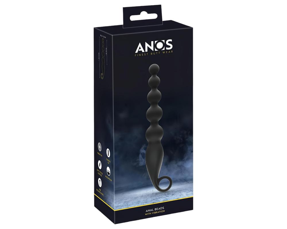 Anos Anal Beads - anál gyöngysor vibrációval (fekete)