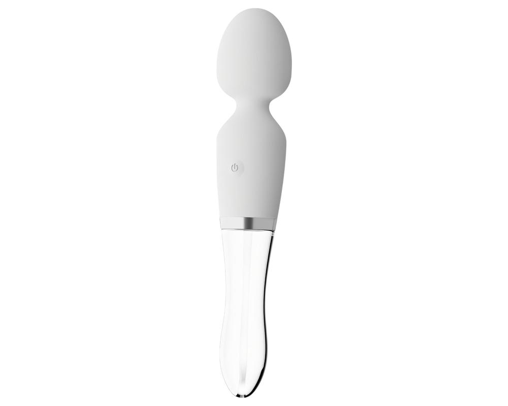  Liaison Wand - akkus, szilikon-üveg LED-es vibrátor (áttetsző-fehér) akciós termékkép 1
