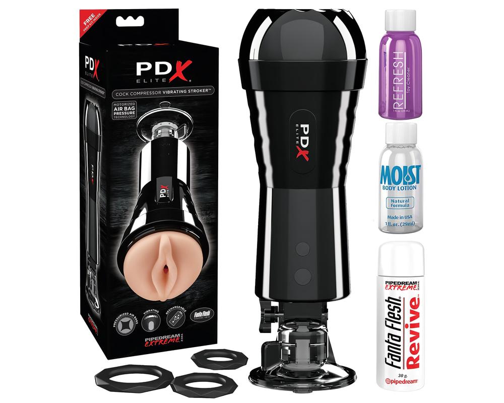  PDX Cock Compressor - szívó, vibráló punci maszturbátor (fekete) akciós termékkép 1