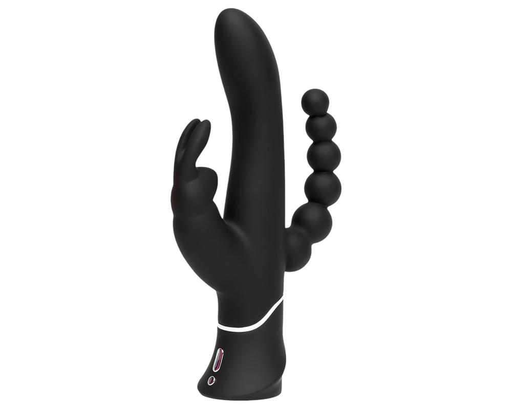 Happyrabbit Triple - akkus csikló-és análkaros vibrátor (fekete)