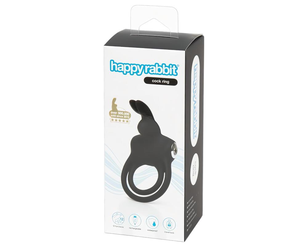  Happyrabbit Cock - vízálló, akkus pénisz- és heregyűrű (fekete) akciós termékkép 1
