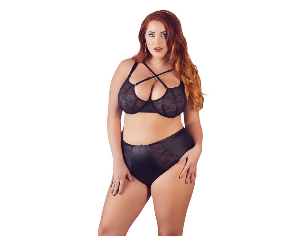  Cottelli Plus Size - keresztpántos melltartó és alsó (fekete) akciós termékkép 1