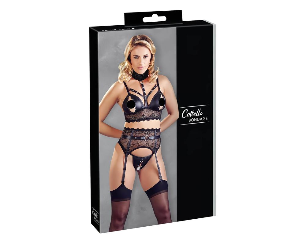  Cottelli Bondage - csipke fehérnemű szett bilinccsel (fekete) akciós termékkép 1