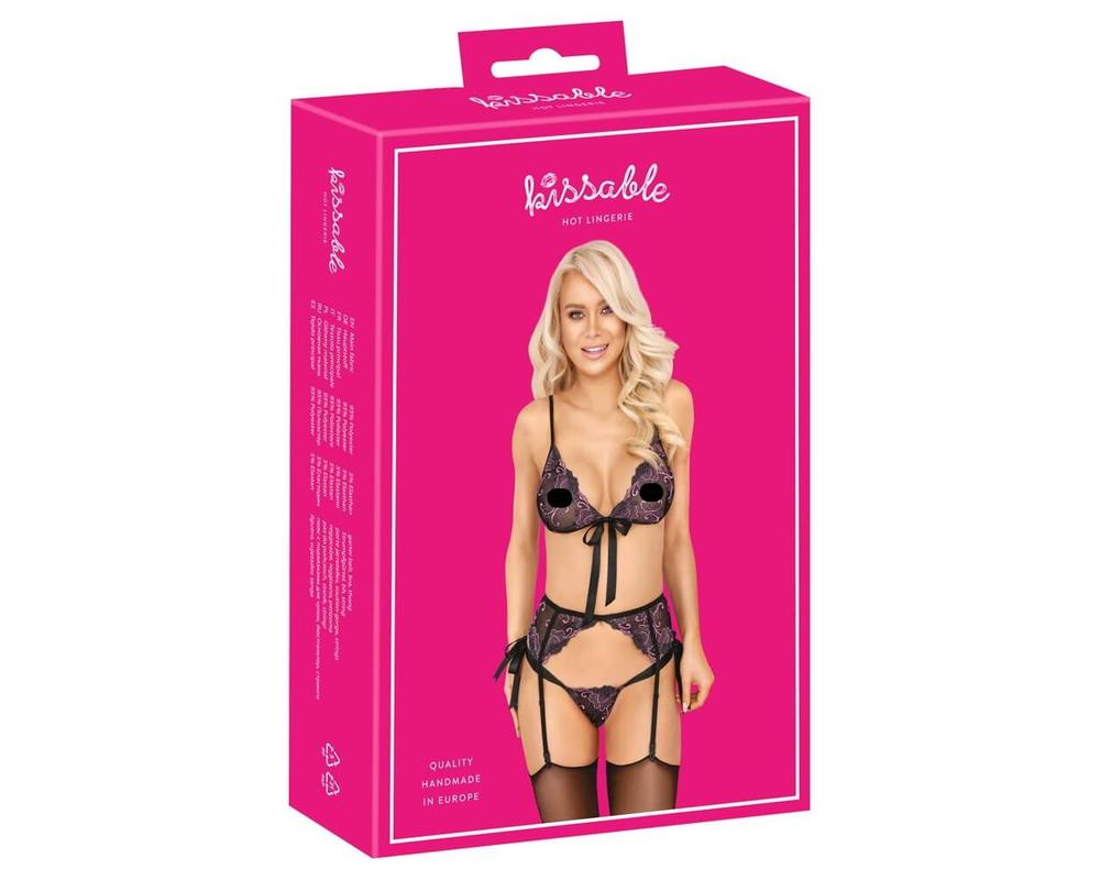  Kissable - pink-lila hímzéses melltartó szett (fekete) akciós termékkép 1