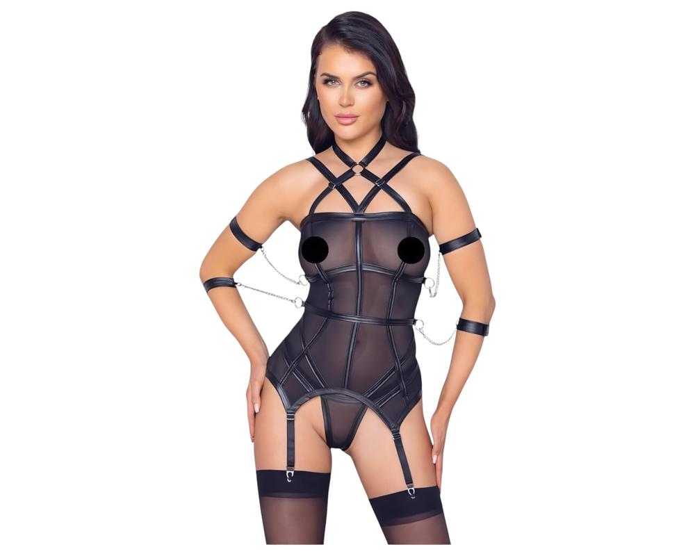Cottelli Bondage - pántos felső kézrögzítőkkel (fekete)