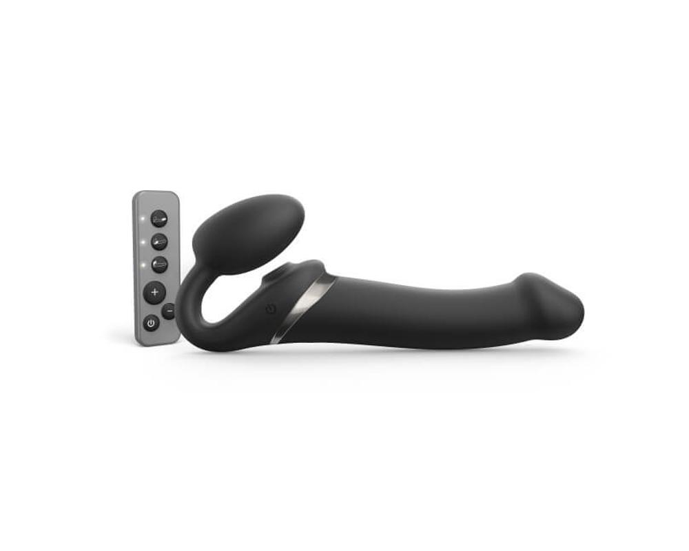 Strap-on-me L - pánt nélküli felcsatolható, léghullámos vibrátor - nagy (fekete)