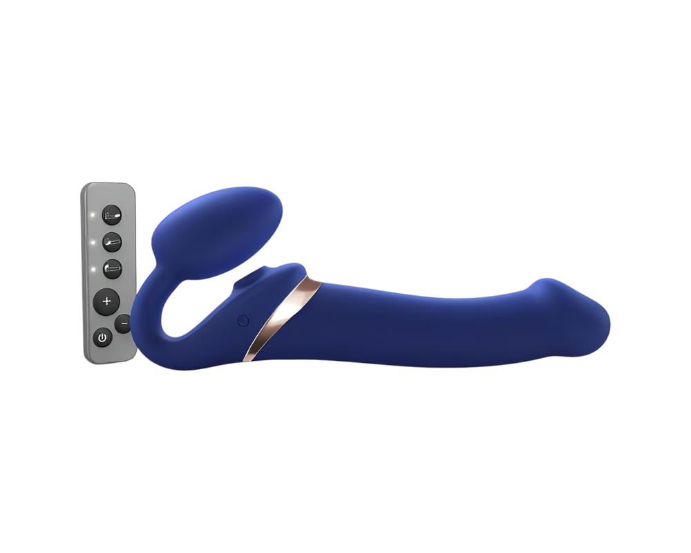 Strap-on-me L - pánt nélküli felcsatolható, léghullámos vibrátor - nagy (kék)