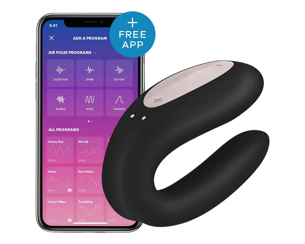  Satisfyer Double Joy - okos, akkus, vízálló párvibrátor (fekete) akciós termékkép 1