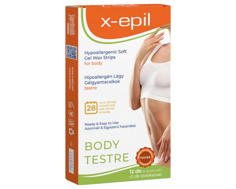  X-Epil - használatra kész hipoallergén gélgyantacsíkok - test (12db) akciós termékkép 1