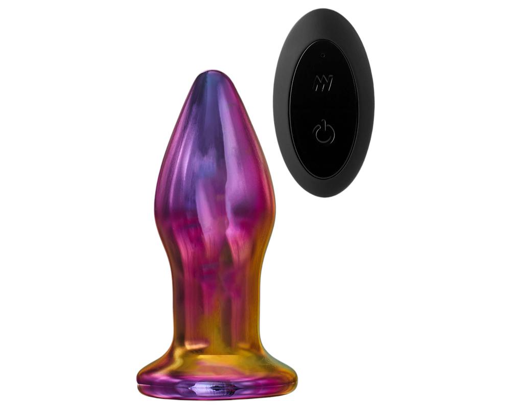 Glamour Glass - kúpos, rádiós, üveg anál vibrátor (színes) akciós termékkép 1