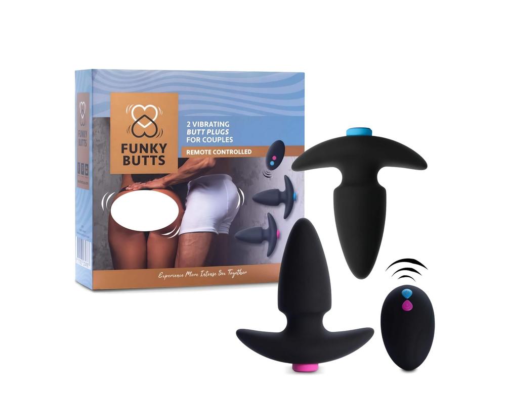  FEELZTOYS Funkybutts - akkus rádiós anál vibrátor szett (fekete) akciós termékkép 1